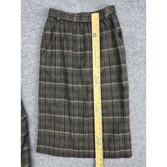 Vintage ESCADA By Margaretha Ley Skirt Suit Womens 36 Brown Plaid Wool Germany - Picture 9 of 11